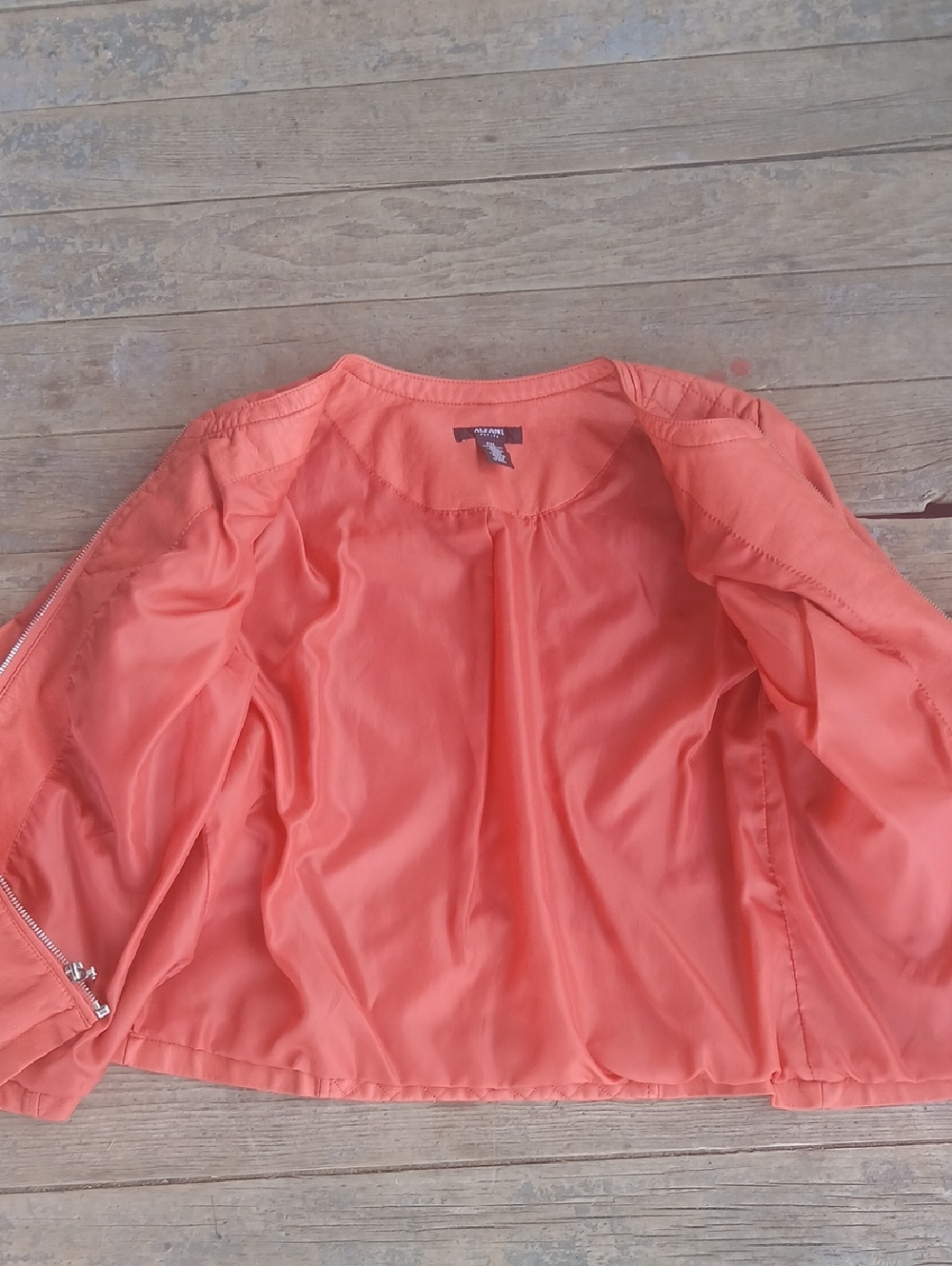 EUC Alfani Orange Zip-Front Faux Leather Jacket Size PM - Picture 4 of 7